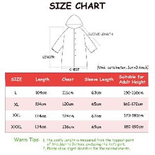 Load image into Gallery viewer, Men or Women Hooded Raincoat Size Chart
