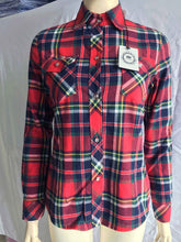Load image into Gallery viewer, Red  Womens Fleece-lined Plaid Long Sleeved Blouse
