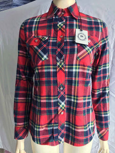 Red  Womens Fleece-lined Plaid Long Sleeved Blouse