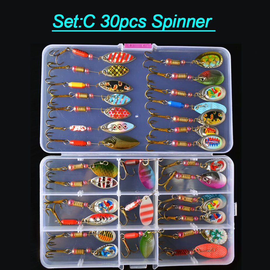 Hard Metal Spinner Baits Kit With Tackle Box