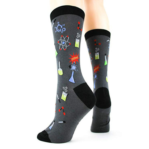 a pair of women's chemistry novelty socks on feet