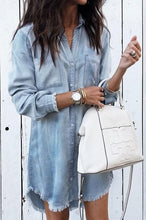 Load image into Gallery viewer, Blue Womens Denim Shirtdress/Tunic With Tassel Trim
