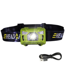 Load image into Gallery viewer, Green Motion Sensor Headlamp and USB cable

