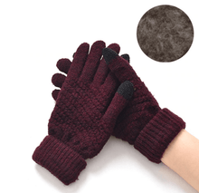Load image into Gallery viewer, Wine Red Women&#39;s Knitted Full Finger Gloves
