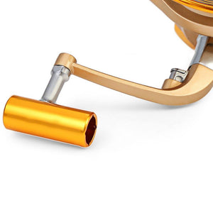 Closeup of Handle of Metal Spool Spinning Reel 5.5:1