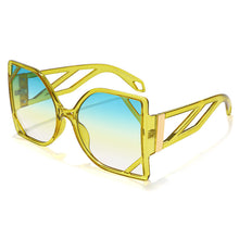 Load image into Gallery viewer, Yellow Frame Gradient Blue Cat Eye Sunglasses
