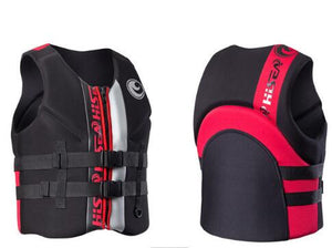 black neoprene life jackets front and back