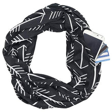 Load image into Gallery viewer, Infinity Scarf with Zippered Pocket Geometric Black
