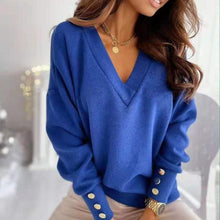 Load image into Gallery viewer, Blue Womens Lighweight V-neck Sweater
