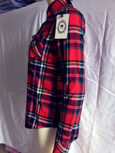 Load image into Gallery viewer, Profile of Red Womens Fleece-lined Plaid Long Sleeved Blouse
