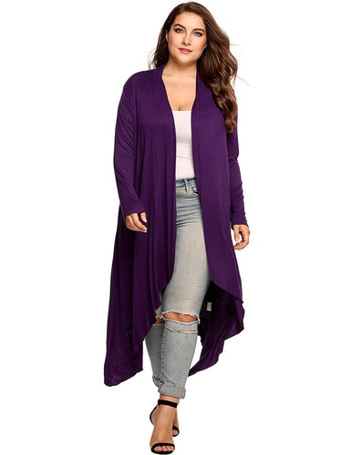 Purple Womens Full Length Cardigan Style Loose-fitting Oversize Sweater