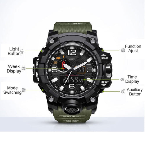 SMAEL Dual Display Sports Watch Diagram with features