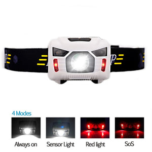 White Motion Sensor Headlamp and 4 modes display