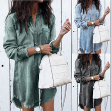 Load image into Gallery viewer, Photo array of Green, Blue and Black  Womens Denim Shirtdress/Tunic With Tassel Trim
