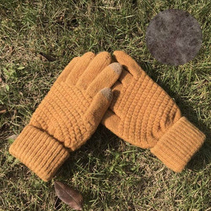 Yellow Women's Knitted Full Finger Gloves