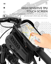 Load image into Gallery viewer, Closeup Features of Front Mount Touchscreen Bike Bag
