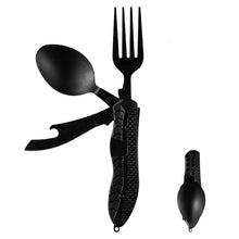 Load image into Gallery viewer, Outdoor Folding Knife, Fork &amp; Spoon Set in black
