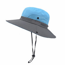 Load image into Gallery viewer, Blue wide brim sun hat
