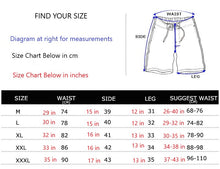 Load image into Gallery viewer, Size Chart and measuring diagram for board shorts
