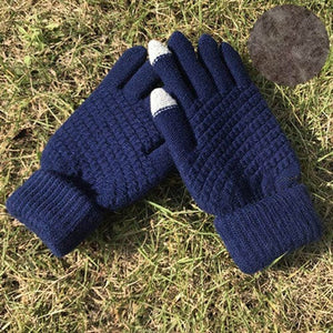 Navy Blue Women's Knitted Full Finger Gloves