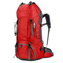 Load image into Gallery viewer, Front View Red 60L Hiking Backpack
