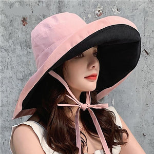 Wide-Brim Bucket Hat Pink