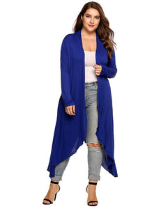 Blue Womens Full Length Cardigan Style Loose-fitting Oversize Sweater