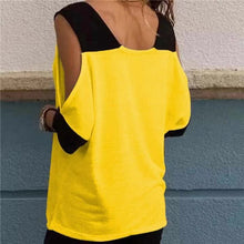 Load image into Gallery viewer, Yellow Womens Bare Shoulder V Neck Casual Summer Tops Black View
