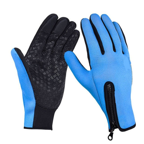Warm Winter Gloves Touch Fingertips Zip Closure Blue