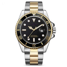 Load image into Gallery viewer, men&#39;s stainless steel watch gold and black face
