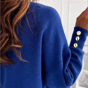 Closeup of Rear and Cuff of Blue Womens Lighweight V-neck Sweater