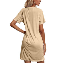 Load image into Gallery viewer, Casual T Shirt Dress With Pocket Khaki Rear View
