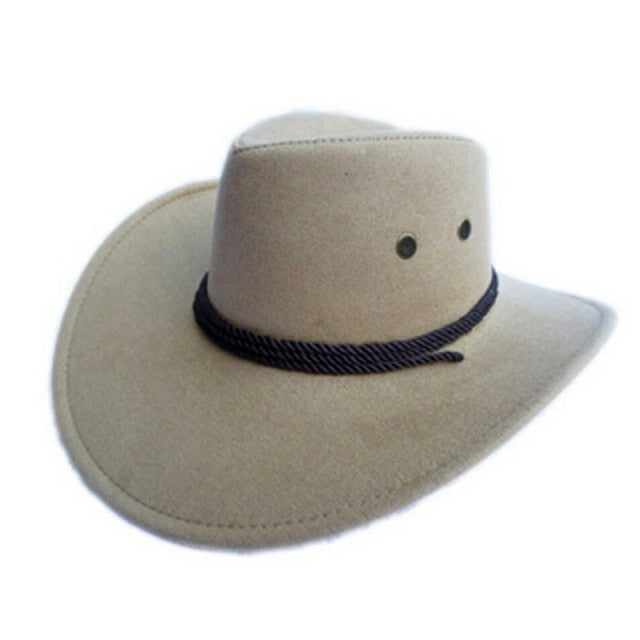 Beige Cowboy Design Hat With Chin Strap