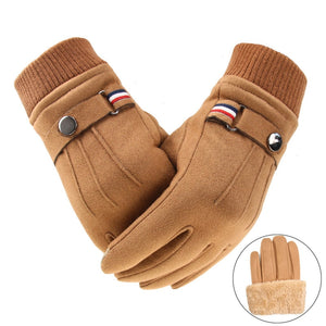 Mens Suede Touch Finger Gloves Brown with closeup of lining