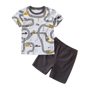 Kids 2Pc Outfit Toddler Sizes 2T - 7T Car Design Shirt & Plaid Shorts