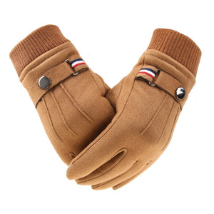 Mens Suede Touch Finger Gloves Brown