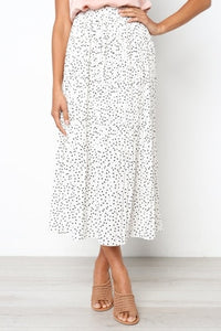 Womens Pleated White Polka Dotted Skirt