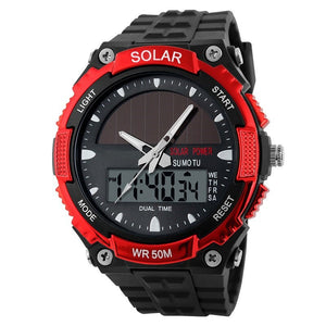 Mens Solar Sports Watch Red Accents