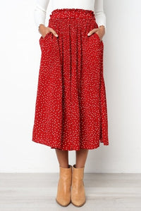 Womens Pleated Red Polka Dotted Skirt