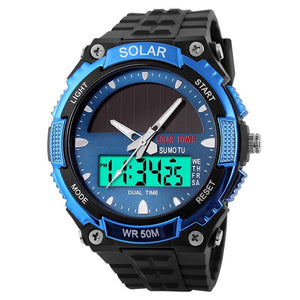 Mens Solar Sports Watch Blue Accents