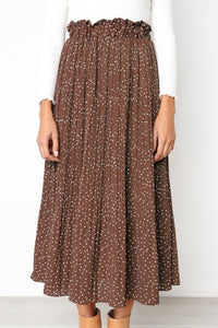 Womens Brown Pleated Polka Dotted Skirt