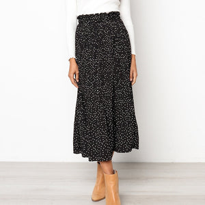 Womens Pleated Dotted Midi-Length Full Skirt Black