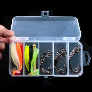 60 Pc Hooks and Soft Lures for Saltwater and Freshwater Fishing