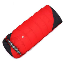 Load image into Gallery viewer, Full View of Closed Red 3 Season Sleeping Bag
