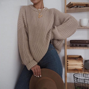 Khaki Womens Oversized Loose Fit Sweater
