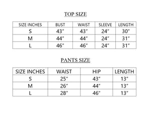 Size Chart Womens 2Piece Pajama Loungewear Set