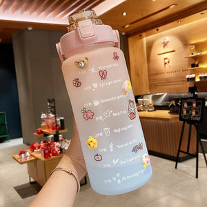 gradient pink to blue with cartoons 2L Travel Water Bottle