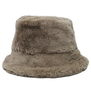 Faux Fur Bucket Hats With Brim Leopard Print or 4 Solid Colors