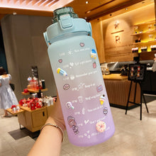 Load image into Gallery viewer, Gradient blue to purple with cartoons 2L Travel Water Bottle
