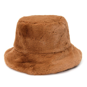 Faux Fur Bucket Hats With Brim Leopard Print or 4 Solid Colors